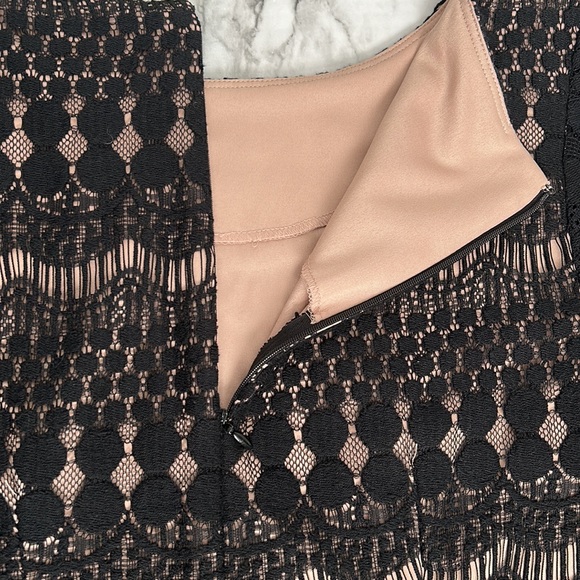 Eliza J | women’s size 6 shift dress black lace overlay with nude lining eyelash - Picture 10 of 12